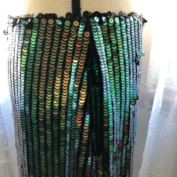 🎄Glamorous mini  sequinned skirt green/black SZ L mermaid style - Picture 9 of 15
